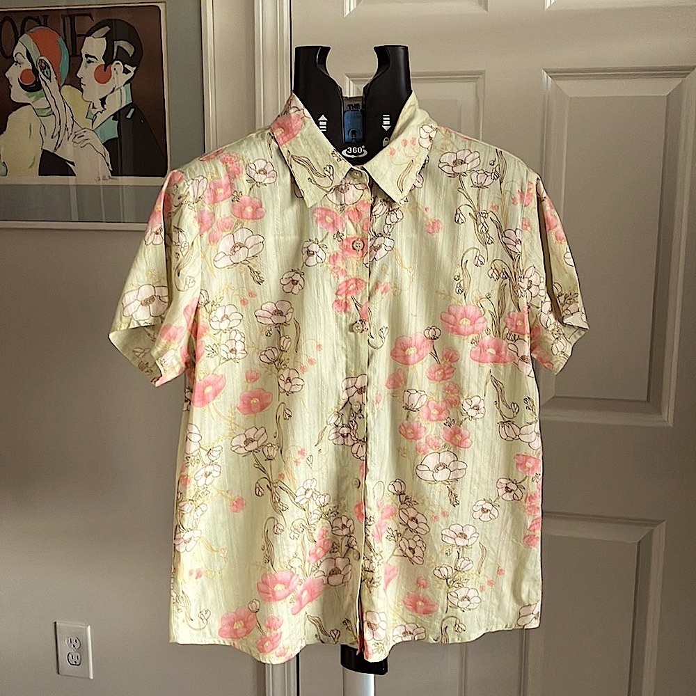 Vintage Lemon Grass size L button down green floral - Picture 5 of 12